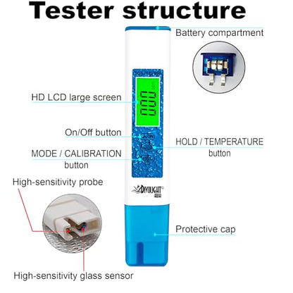 Water Quality Tester, Digital PH Meter with ATC, 4 in 1 pH/EC/TDS/Temperature 0.01 Resolution High Accuracy Pen Type Device for Pools, Drinking Water, Aquariums - style: 4 in 1 liquid tester pH/TDS/EC/Temp blue