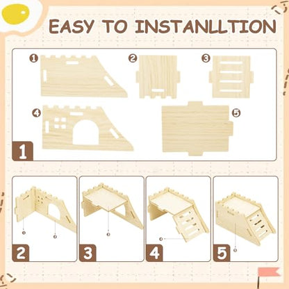 BreezeHug 4 Pcs Hamster Cage Accessories Hamster Platform Hideout Wooden Tunnel Ladder Playhouse Game Climbing Toy with Platform for Pets Dwarf Syrian Mice Degus Gerbils Squirrel(Castle) - style: Castle