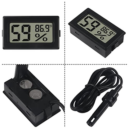 6-Pack Mini Digital Thermometer Hygrometer with Probe Indoor Temperature Humidity Meter Gauge LCD Fahrenheit Display Hygrometer Thermometer Gauge, Black - color: 6PCS Black