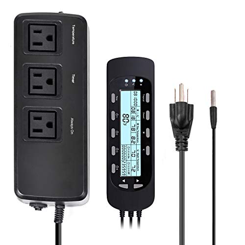 REPTI ZOO Reptile Thermostat Digital Outlet Temperature Timer Troptical or Desert Mode with Day Night Control for Aquarium Reptiles Terrarium Humidistat Mushroom Fermentation,Easy Setup (THC16) - color: 2 In 1 Temperature&Timer