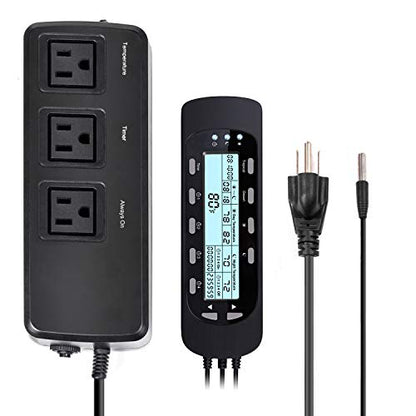 REPTI ZOO Reptile Thermostat Digital Outlet Temperature Timer Troptical or Desert Mode with Day Night Control for Aquarium Reptiles Terrarium Humidistat Mushroom Fermentation,Easy Setup (THC16) - color: 2 In 1 Temperature&Timer