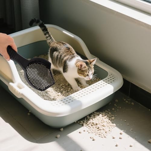Alasum 2pcs Cat Litter Box Scooper and Reptile Sand Scoop with Fine Sifting Holes, Sturdy Plastic Material, Small and Large Size for Pet Waste Cleaning and Habitat Maintenance