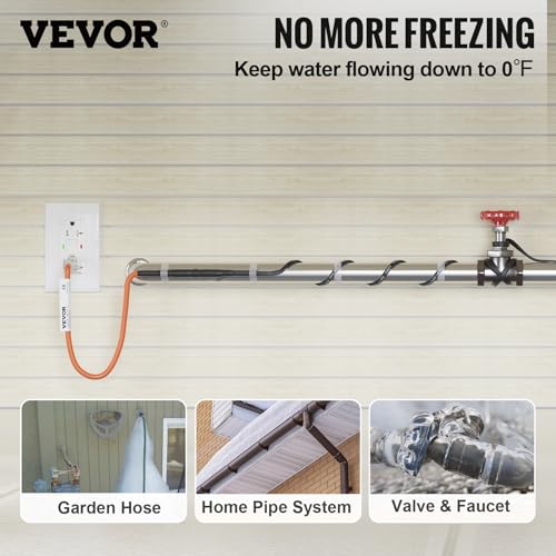 VEVOR Self-Regulating Pipe Heating Cable, 24-feet 5W/ft Heat Tape for Pipes Freeze Protection, Protects PVC Hose, Metal and Plastic Pipe from Freezing, 120V - size: 24 Feet