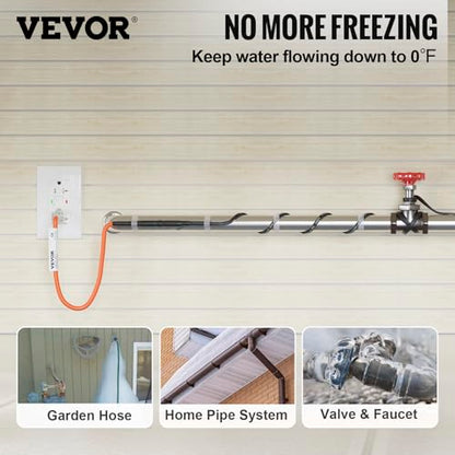 VEVOR Self-Regulating Pipe Heating Cable, 24-feet 5W/ft Heat Tape for Pipes Freeze Protection, Protects PVC Hose, Metal and Plastic Pipe from Freezing, 120V - size: 24 Feet