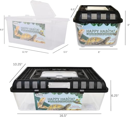Happy Habitat (Medium - 2 Pack)- Ventilated Enclosure & Breeder Box - for Live Feeder Insects, Reptiles, Amphibians & Other Small Pets - Durable Plastic Portable Terrarium - size: Medium (2 Pack)