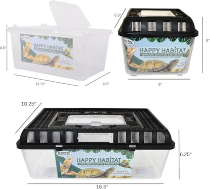 Happy Habitat (Medium - 2 Pack)- Ventilated Enclosure & Breeder Box - for Live Feeder Insects, Reptiles, Amphibians & Other Small Pets - Durable Plastic Portable Terrarium - size: Medium (2 Pack)