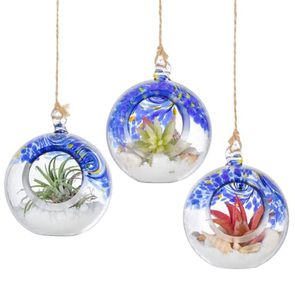 Glasseam Hanging Glass Plant Terrarium: 3Pcs Hanging Airplant Fern Holders | 4 Inch Thick Handmade Planter Hanger Globe for Tillandsia Succulent Moss, Indoor Wall Window Decor Gift for Plant Lovers