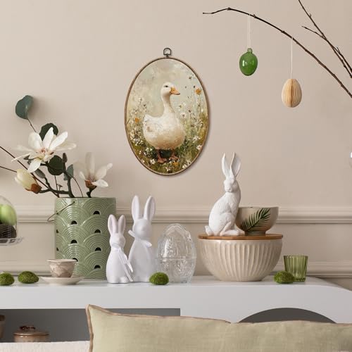 Yorhifa Vintage Duck Wildflower Framed Wall Art, Cottagecore Daisy Floral Duck Oval Wall Art, Rustic Farm Animal Oval Walls Decor, Farmhouse Country Canvas Artwork Hanging Decor, 8.5x11.5 Inch - color: color_3
