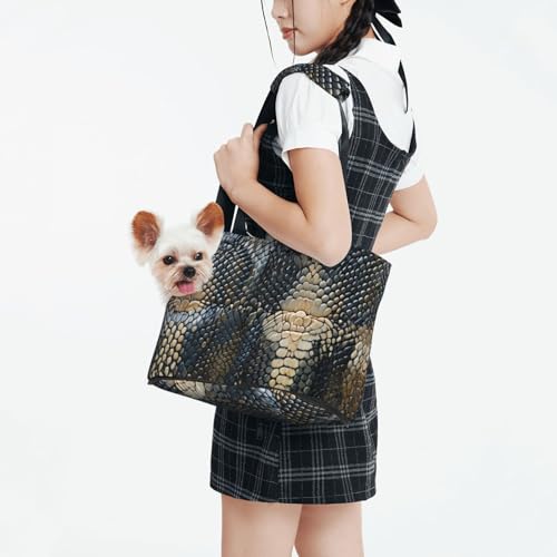 Small Pet Carrier Purse Bag, Dark Snake Skin Print Shoulder Bag for Dogs Cats, Puppy Tote Travel Handbag - color: Dark Snake Skin