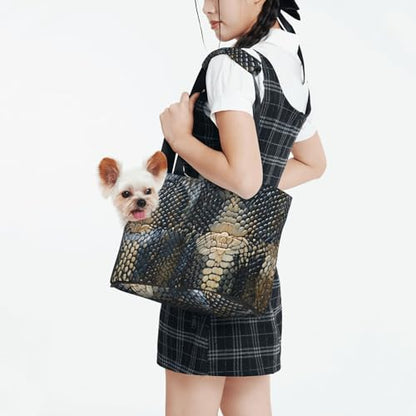 Small Pet Carrier Purse Bag, Dark Snake Skin Print Shoulder Bag for Dogs Cats, Puppy Tote Travel Handbag - color: Dark Snake Skin