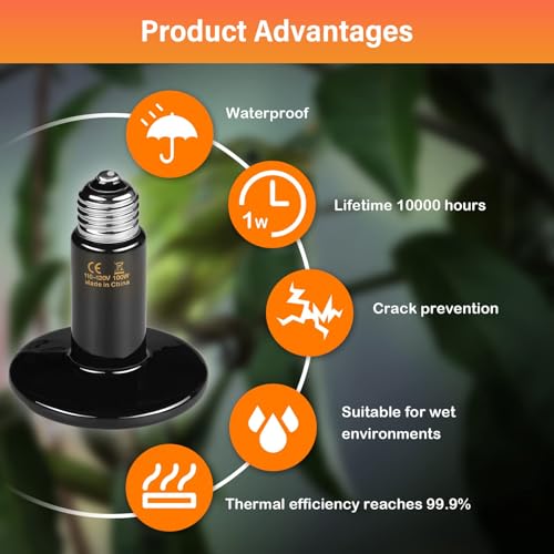HealSmart Reptile Heat Lamp 100W 2-Pack Ceramic Heat Emitter, No Light Emitting Heat Bulbs for Amphibian Pet Brooder Coop Incubating Chicken, Lizard Bearded Dragon Turtle Snake Terrarium Black - size: 100W, style: 2 Pack