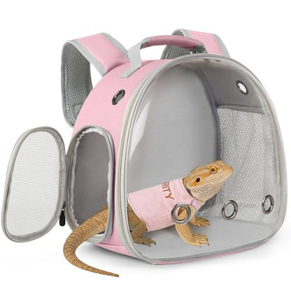 Bearded Dragon Carrier Backpack with Security Printing Harness Set, Reptile Lizard Travel Carrier (Pink, Security Harness) - color: Pink