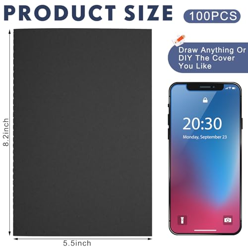 100 Pcs Journals Notebooks Bulk - Kraft Softcover A5 Small Notebooks 5.5 Inch x 8.3 Inch Notepads with 60 Page 30 Sheet for Writing Sketch Travel Office Supplies(Black,Dot) - color: Black, style: Dot