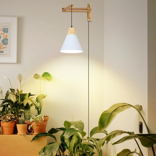 HMVPL Hanging Plant Light for Indoor Growing Full Spectrum, Grow Lights for Indoor Plants with 20W COB Grow Light Bulb, Wall Mounted Plant Light with Swing Arm, 4/8/12H Timer for Large Small Plant