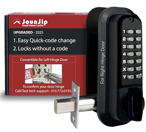 JOUNJIP Mechanical Deadbolt Lock - Keyless Entry Door Lock - Code NOT Required When Locking – 100% Mechanical with Flat Spindle, Thumb Turn Door Knob - Matte Black [Upgraded 2025] - color: Matte Black
