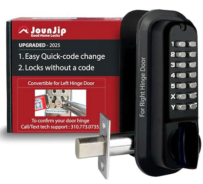 JOUNJIP Mechanical Deadbolt Lock - Keyless Entry Door Lock - Code NOT Required When Locking – 100% Mechanical with Flat Spindle, Thumb Turn Door Knob - Matte Black [Upgraded 2025] - color: Matte Black