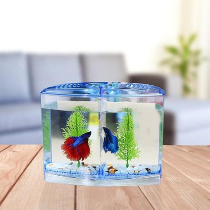 Mipcase Acrylic Mini Fish Tank Transparent Desktop Aquarium 7.08 X 5.51 X 3.54 in Small Breeding Tank with 2 Luminous Aquatic Plants for Goldfish Home Decor Bedroom Porch Desk