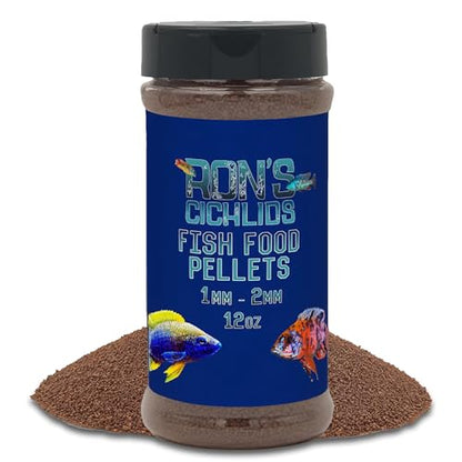 RON'S CICHLIDS Juvie Blend African Cichlid Fish Food, Premium Tropical Fish Food Pellets with Protein, Veggies & Fruits for Healthier, Brighter & Bigger Tropical Fish & Cleaner Tanks, 12 OZ - size: 12 Ounce (Pack of 1)