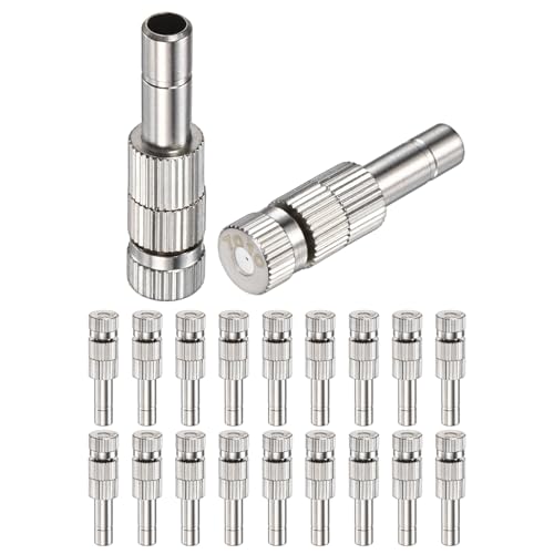 M METERXITY 20-Pack Brass Misting Nozzles, 0.028"/0.7mm Orifice Mister Replacement Heads with Filter Mesh for Cooling System/Landscaping/Humidification, 6mm Low-Pressure Fog Sprayer Nozzle - size: 0.028"/0.7mm, style: with Filter Mesh