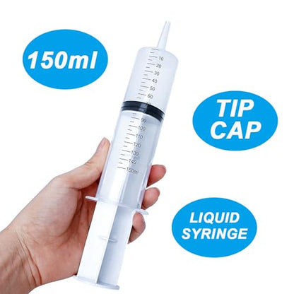 4 Pack 150mL Large Syringe for Liquid with Tip Cap, Plastic Liquid Syringes Individually Sterile Sealed - style: 150mL