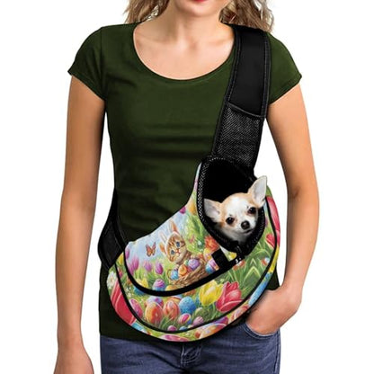 COEQINE Small Dog Easter Outfit Carrier Backpack Thick Padded Shoulder Strap Hands-Free Colorful Eggs Kawaii Cat Bunny Ears with Drawstring Dog Papoose for Travel - color: Colorful Eggs Kawaii Cat Bunny Costome