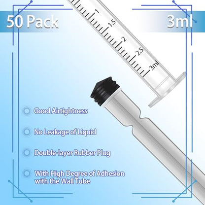 50pcs 3ml Syringes with Caps - size: 3ml-50pcs