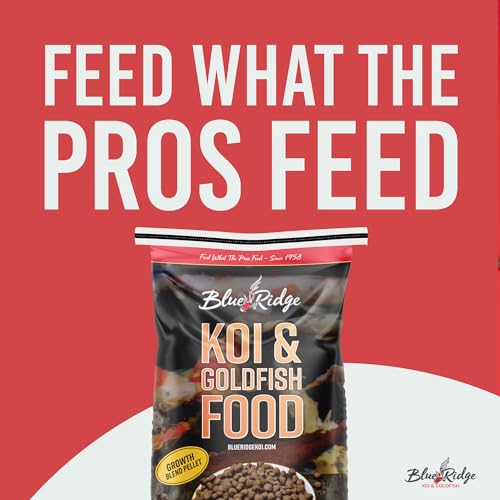 Blue Ridge Koi Fish Food 25lb - Koi Food 3/16” Large and Mini Blend Growth Formula, Goldfish Food, Premium Fish Food for Ponds, Ponds Fish Food, Floating Pond Pellets - size: 25 Pound (Pack of 1)