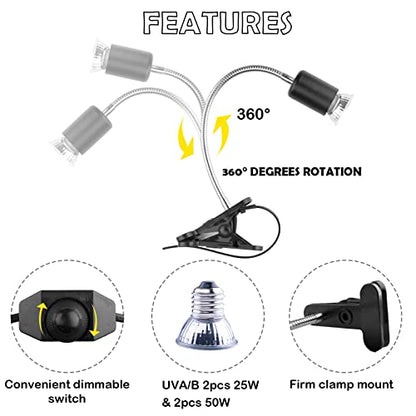 Reptile Heat Lamp,360° Rotatable Basking Spot Light,Dimmable Heating Lamp - color: Black and White