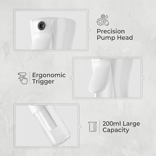 200ML Fine Mist Spray Bottle for Plants Cleaning Haircare Atomizer - Continuous Spray Design for Home, Office, Salon, Travel, Leak-Proof, Durable PET Material