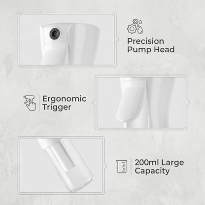 200ML Fine Mist Spray Bottle for Plants Cleaning Haircare Atomizer - Continuous Spray Design for Home, Office, Salon, Travel, Leak-Proof, Durable PET Material