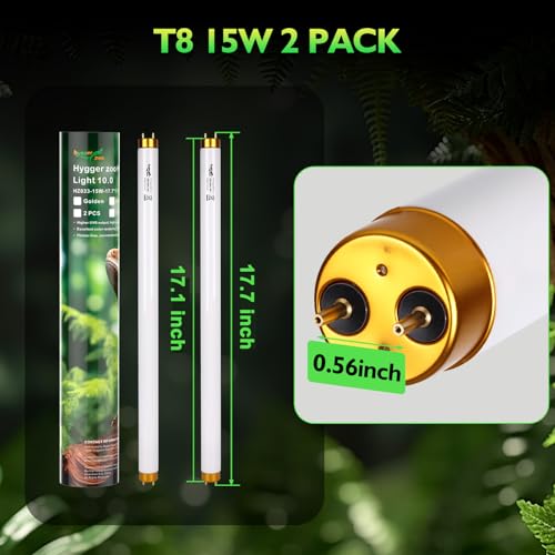 UVB Light for Reptiles Bearded Dragon, 2 Pack T8 UVB Reptile Light UVB Bulb 10.0 15W UVA UVB Reptile Light Bulb Terrarium Light Lamp Tube for Turtle Chameleon Leopard Gecko Snake Tank, 18 Inch - size: T8-18 Inch(2 Pack)