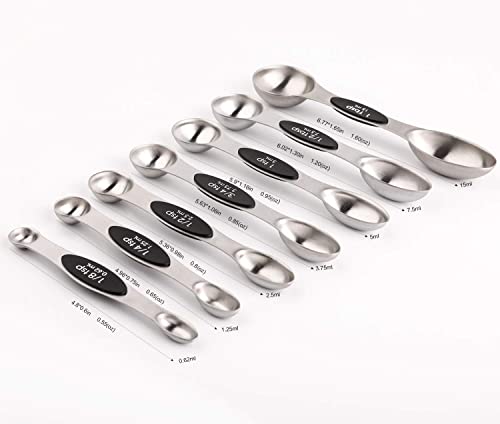 Magnetic Measuring Spoons Set Stainless Steel Stackable Measuring Spoons | Dual Sided Nesting Teaspoons Tablespoons Set of 8 for Measuring Dry and Liquid Ingredients - color: black-8