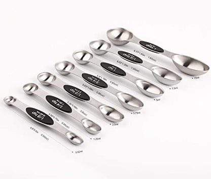 Magnetic Measuring Spoons Set Stainless Steel Stackable Measuring Spoons | Dual Sided Nesting Teaspoons Tablespoons Set of 8 for Measuring Dry and Liquid Ingredients - color: black-8