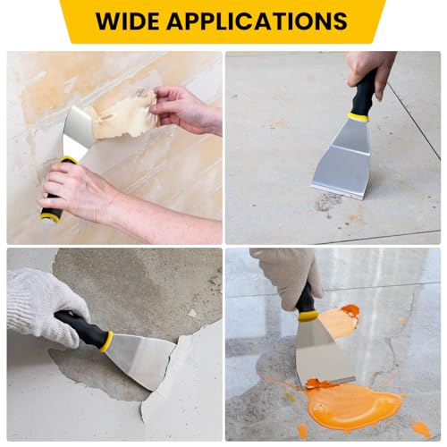 Mister Rui 3" Heavy Duty Bent Scraper, Hammer End with Pole Socket | 3" stainless bent scraper, curved blade. Anti-slip rubber handle. Hammer end fits pole. For paint removal & floor cleaning - color: Yellow
