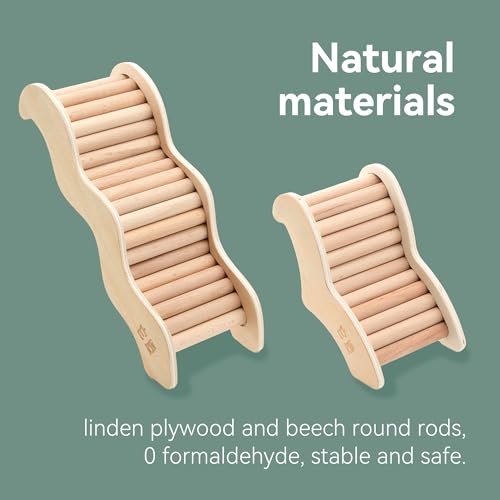 Natural Wooden Hamster Ladder Bridge Climbing Toy for Syrian & Dwarf Hamsters, Gerbils, Mice, and Small Animals Cage Decor and Accessories (Large-9.53") - size: Curved 9.5" x 3.5"