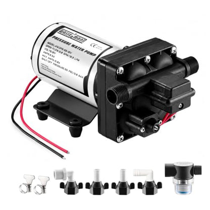 RV Water Pump 12 Volt DC 5.0GPM 55PSI Replacement For 4008-101-A65 Water Pump Self Priming Diaphragm Pump with Pressure Switch for RV Kitchen Bathroom Marine Yacht Garden Camper Water Pumps - color: Plastic