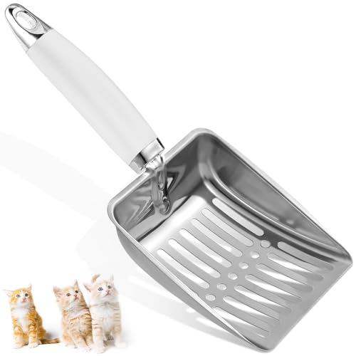 Cat Litter Scoop - Stainless Steel Metal Cat Litter Scoop-Sturdy Mesh Scooper - Mesh Shovel-Easy to Clean - Suitable for Cat Litter Box -Grey White-Christmas - color: Grey White, size: M