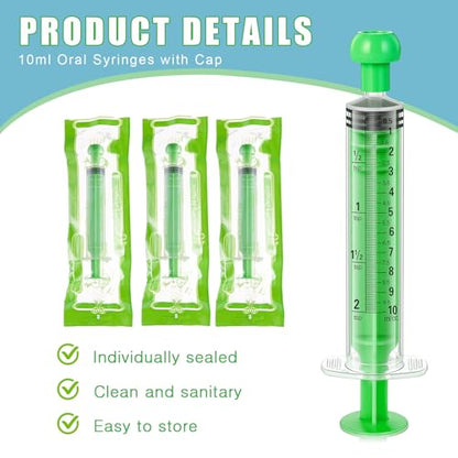 TrelaCo 20 Pack 10ml Oral Syringes with Cap for Liquid Plastic Syringe Without Needle Measuring Dispensing Tools Individually Sealed for Pets Feeding Lab Sample Injection(Green) - size: Green