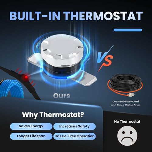 MAXKOSKO 40ft Dual Lights Self Regulating Heat Tape for Water Pipes 5W/ft | Heat Trace Cable with Thermostat, Heating Cable Freeze Protection for Metal & Plastic Pipes,Keeps Water Flowing at -40°F,120V - color: 40-feet