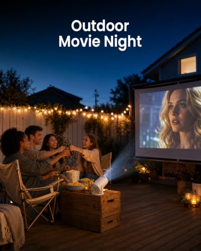 Mini Smart Projector with Built-in Apps, WiFi 6 & Bluetooth 5.4, 1080P Supported Movie Projector for Home Theater, Bedroom & Outdoor Movie Nights