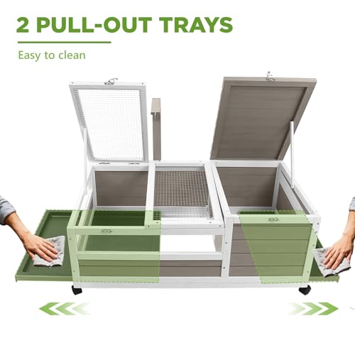 Tortoise Habitat with Lamp Holder in Indoor & Outdoor, Wooden Extensible Turtle Enclosure Table with 4 360° Lockable Wheels, Leakproof Tray, Openable Roof for Tortle, Lizard, Chameleon