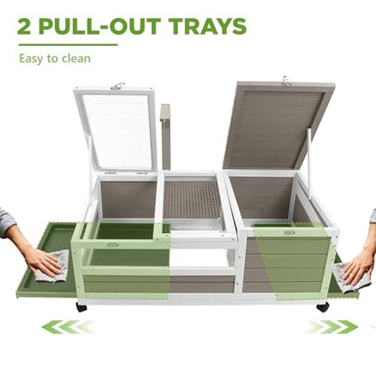 Tortoise Habitat with Lamp Holder in Indoor & Outdoor, Wooden Extensible Turtle Enclosure Table with 4 360° Lockable Wheels, Leakproof Tray, Openable Roof for Tortle, Lizard, Chameleon