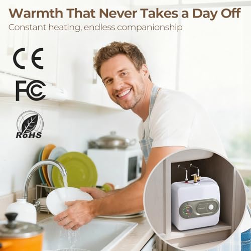 Electric Tank Water Heater, 4-Gallon Under Sink Instant Hot Water Tank，Equipped with Digital Temperature Display for RV, Camper, Kitchen, Food Truck，Wall or Floor Mounted, Grey - color: Gray, style: 4 Gallon