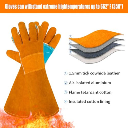 17.7In Cat Gloves, Animal Handling Gloves Bite Proof with Double Leather Pet Grooming for Cats & Dogs - size: Small