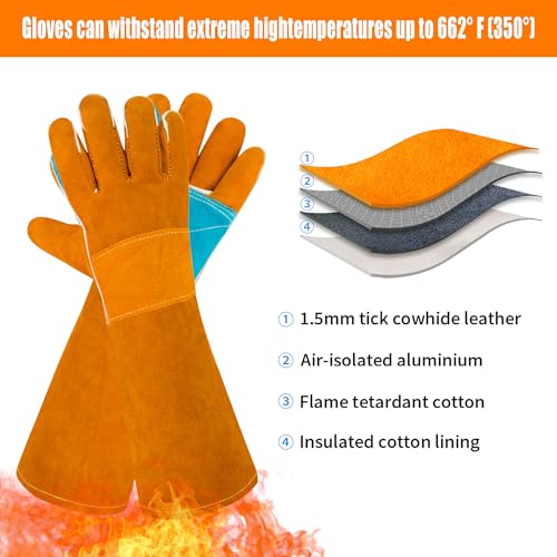 17.7In Cat Gloves, Animal Handling Gloves Bite Proof with Double Leather Pet Grooming for Cats & Dogs - size: Large