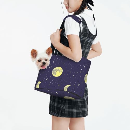 Small Pet Carrier Purse Bag, Sky with Moons Stars Print Shoulder Bag for Dogs Cats, Puppy Tote Travel Handbag - color: Sky With Moons Stars