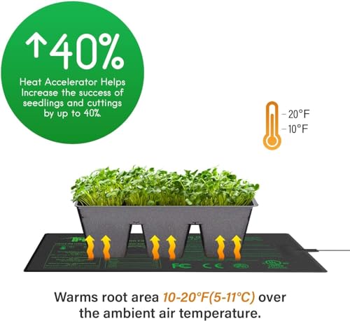 iPower Seeding Heat Mat with Thermostat Temperature Adjustable Knob, Durable Warm Hydroponic Plant Germination Starting Pad - size: 10" x 20.75", style: with Adjustable Knob