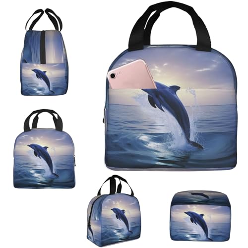 Insulated Lunch Bag Elegant dolphin Lunch Box for Women Men Reusable Leakproof Lunch Cooler Bag for Office Picnic - color: Elegant Dolphin