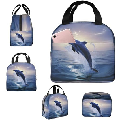 Insulated Lunch Bag Elegant dolphin Lunch Box for Women Men Reusable Leakproof Lunch Cooler Bag for Office Picnic - color: Elegant Dolphin
