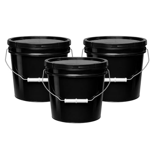 2-Gallon Bucket with Airtight Lid – Made in USA, Food Grade BPA Free Plastic, Heavy Duty Multi-Use, Metal Handle with Grip, Stackable Storage – Black, 3 Pack - color: Black, size: 3